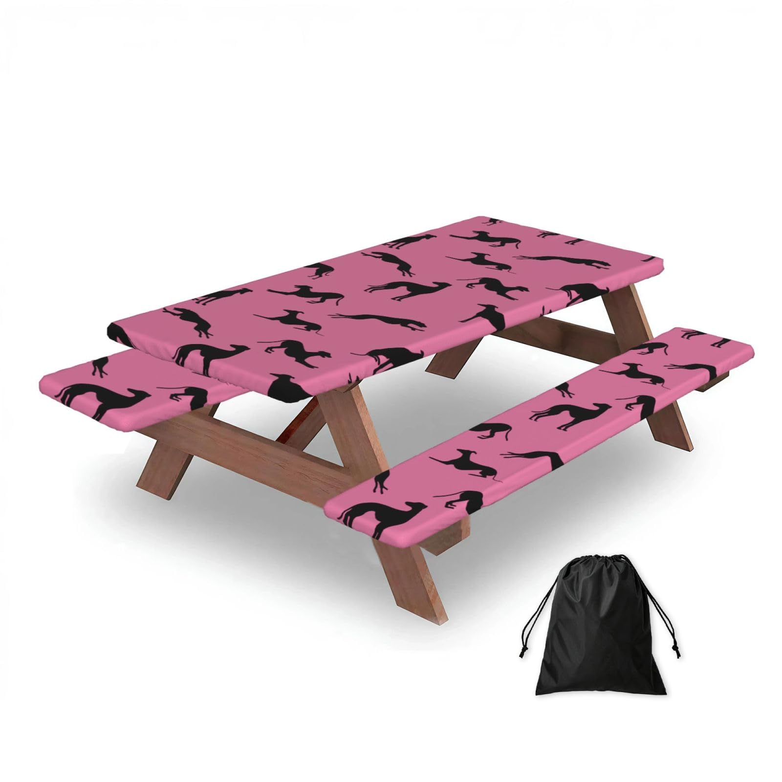 Dopklna As Picture Greyt Greyhound Silhouettes Eda, Picnic Table Cover With Bench Covers -Waterproof Elastic Fitted Tablecloth For Garden Camping Patio 76X152cm