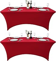 Vista 60 de Paquete de 2 Cubiertas de Mesa de Spandex de 4 pies para Mesas Plegables Rectangulares - Manteles Elásticos Ajustados Resistentes a las Arrugas