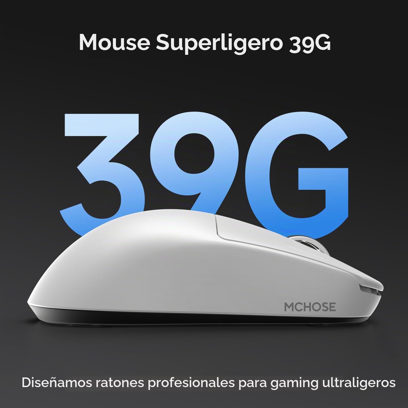 MCHOSE L7 Pro Ratón Gaming Inalámbrico - Ratón Ultraligero de 39g, 8000Hz de Frecuencia de Actualización Inalámbrica, 2,4G/BT/USB-C con Cable, 26000 dpi, 650 IPS, 200 Horas de Batería, Blanco