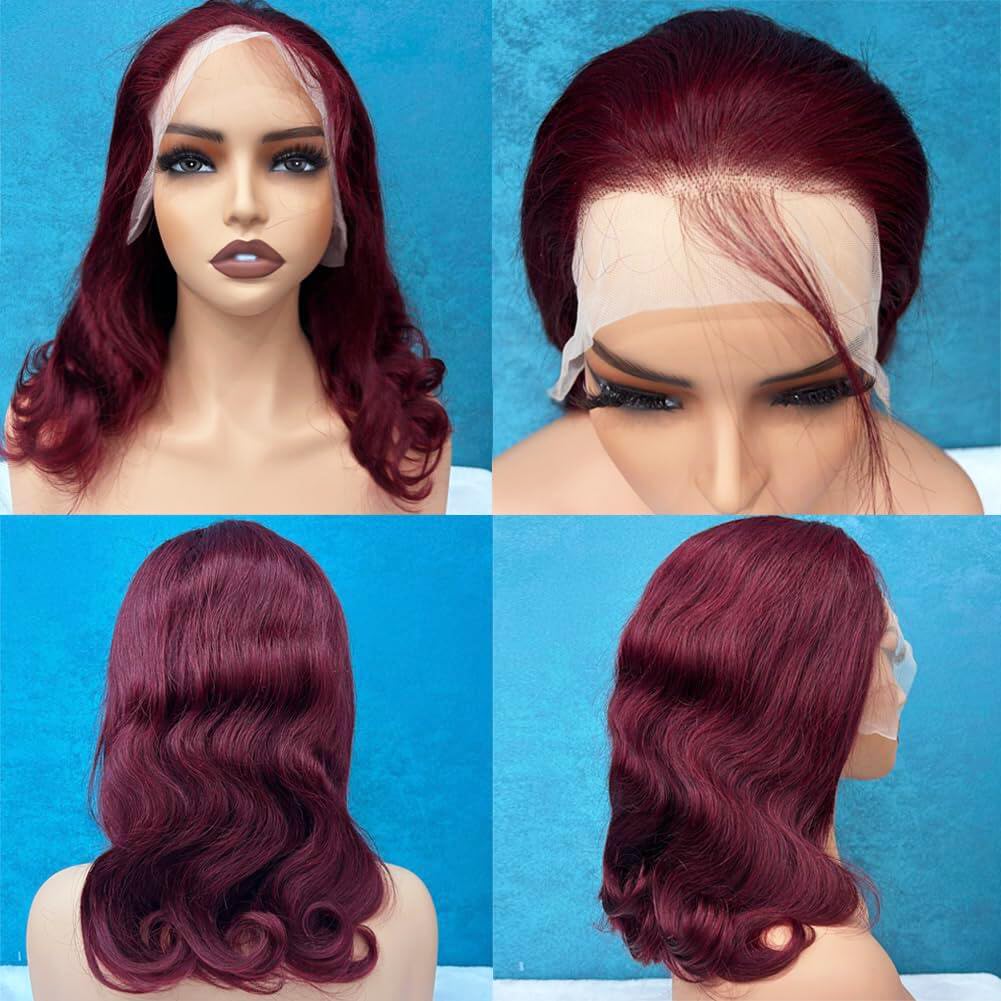 Amazon.com : 99J Burgundy Bob Wig Human Hair 13x4 Frontal  display picture 3