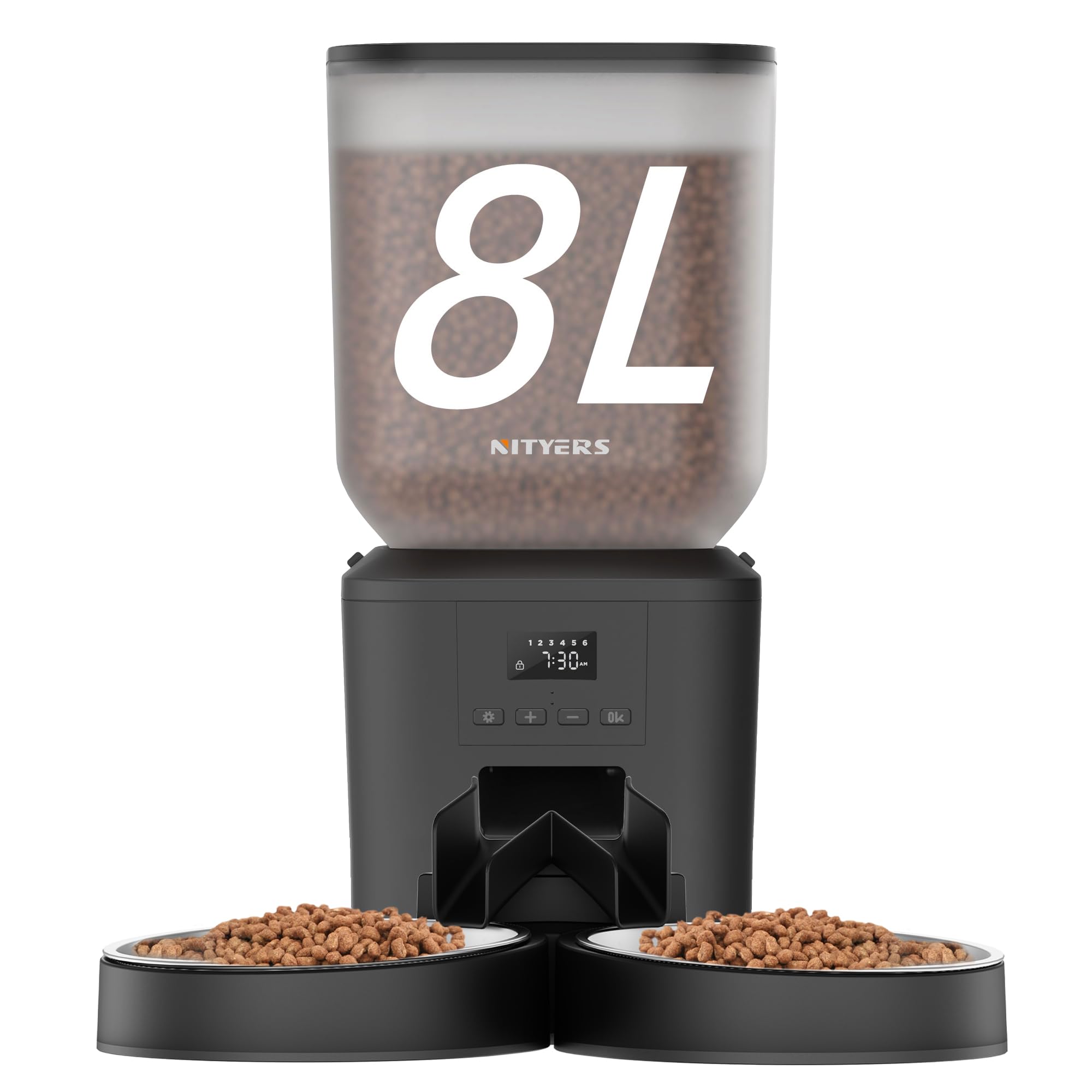 Automatic Cat Feeder for 2 Cats - 8L/34 Cups Large Capacity Auto Cat Food Dispenser with LCD Screen, 2 Food Trays, Timed Feeder, Up to 50 Portions 6 Meals Per Day, Keep Fresh