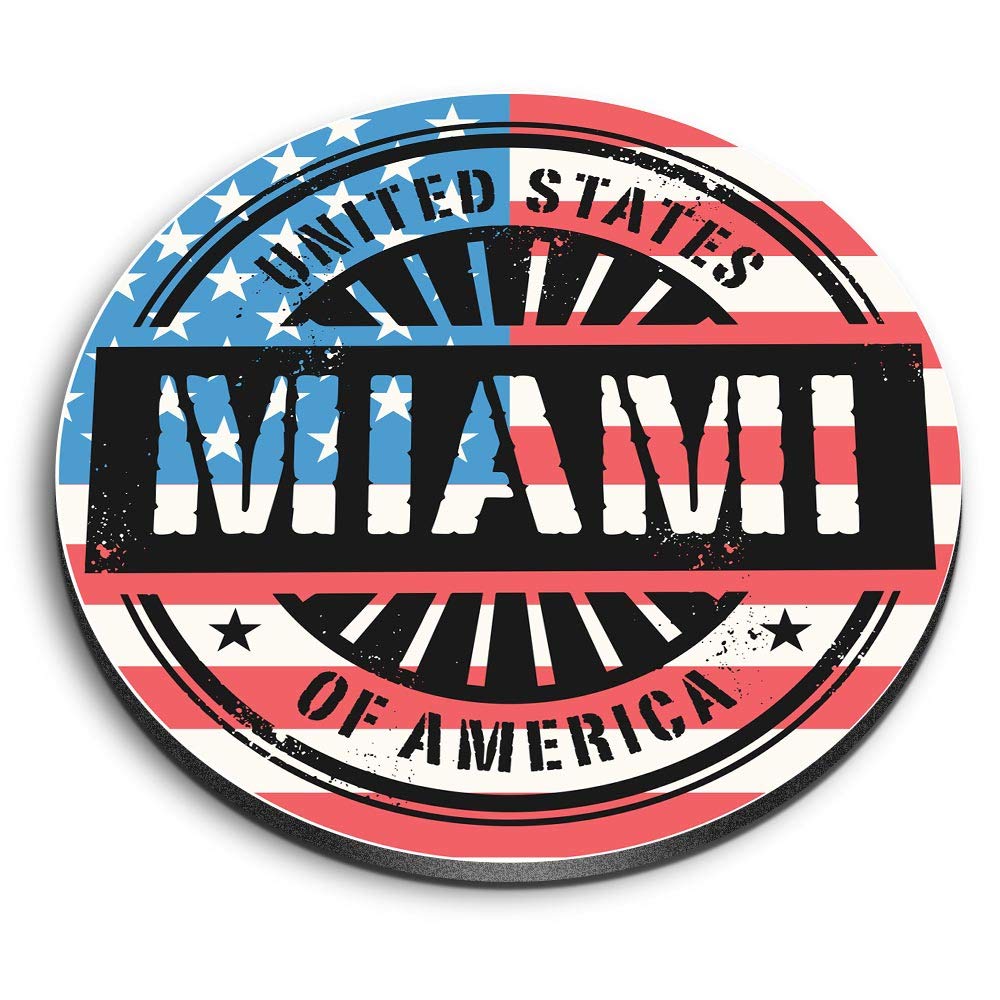 Destination Vinyl Ltd Multicolor 1 X Round Mdf Magnet - Miami Florida Usa American Flag 6068
