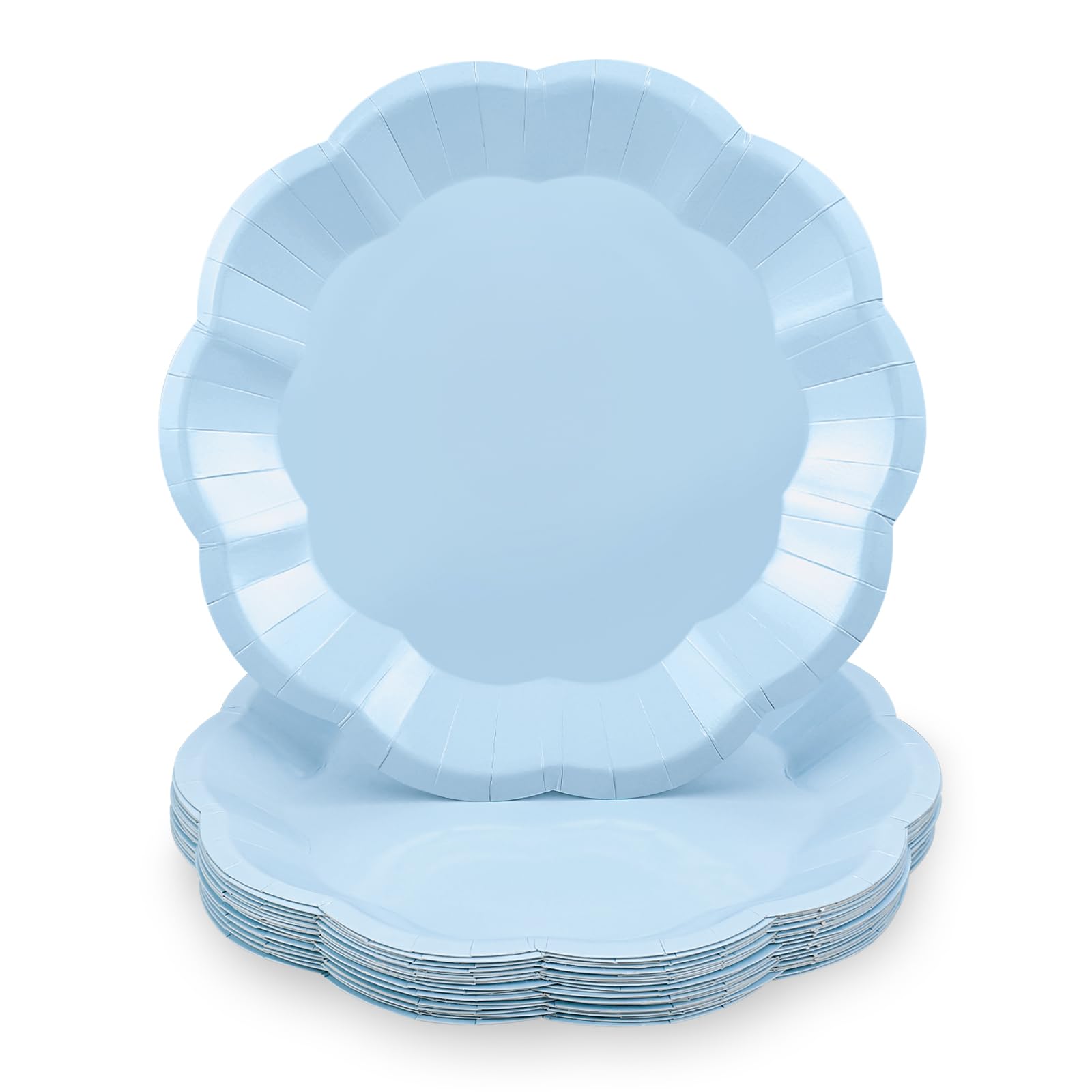 NatNarr 30 Pcs Light Blue Paper Plates 7 Inch Scalloped Dessert Plates