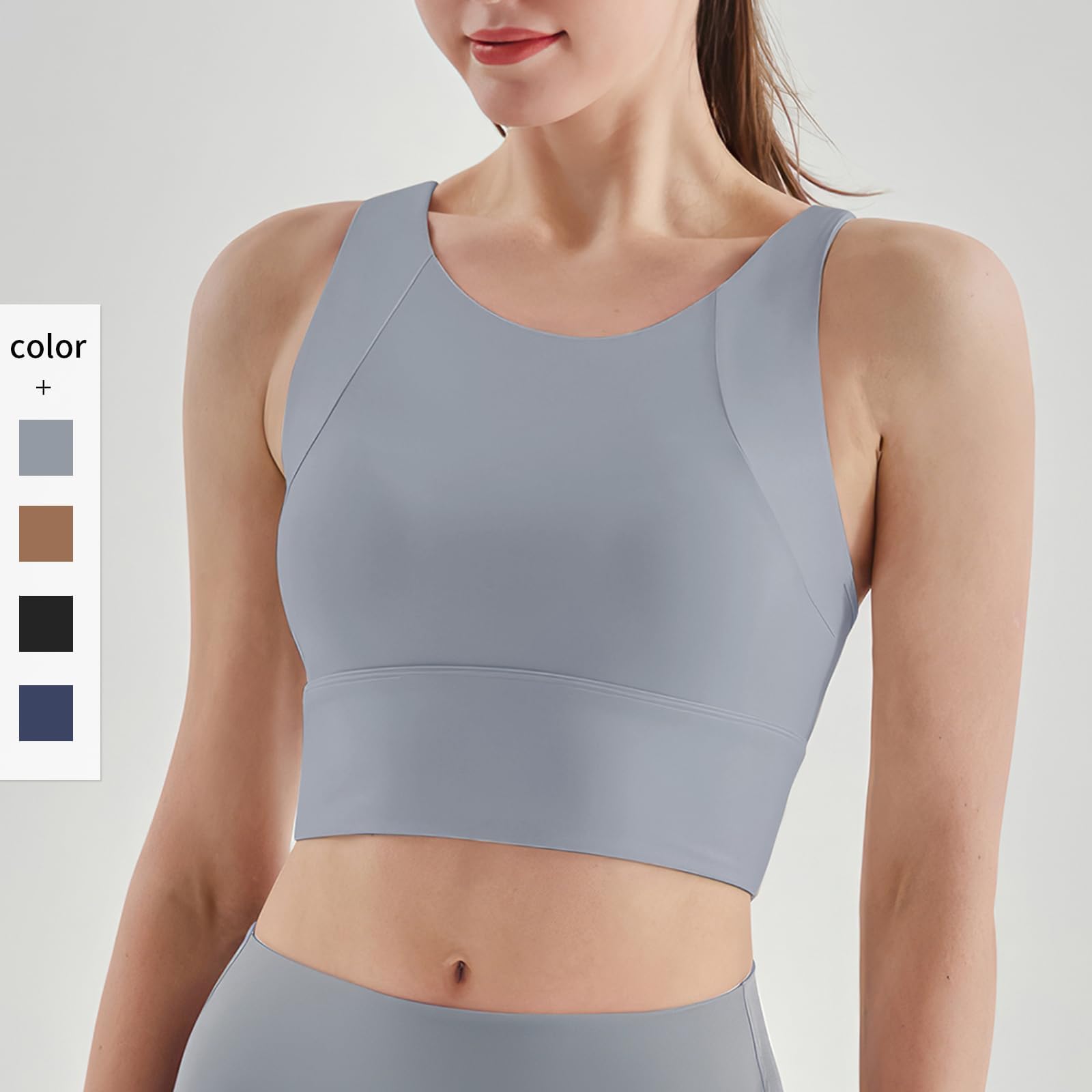 Soutien-Gorge de Sport Long avec Dos Nageur pour Femme - Débardeur Court Rembourré à Absorption des Chocs, Soutien-Gorge sans Armatures à Bonnets Fixes Intégrés pour Le Yoga et la Course à Pied
