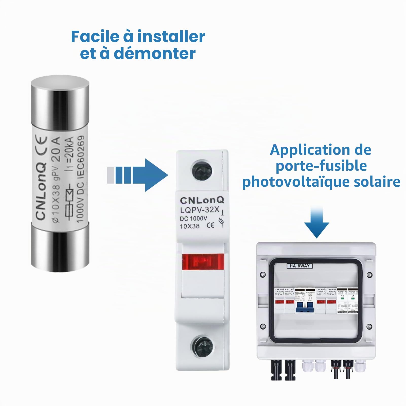 DEWIN Fusible Solaire PV, 10 pièces Photovoltaïque Fusibles gPV Type Fusible Link HSPV-30 10x38mm pour Système Solaire Photovoltaïque 20A DC 1000V