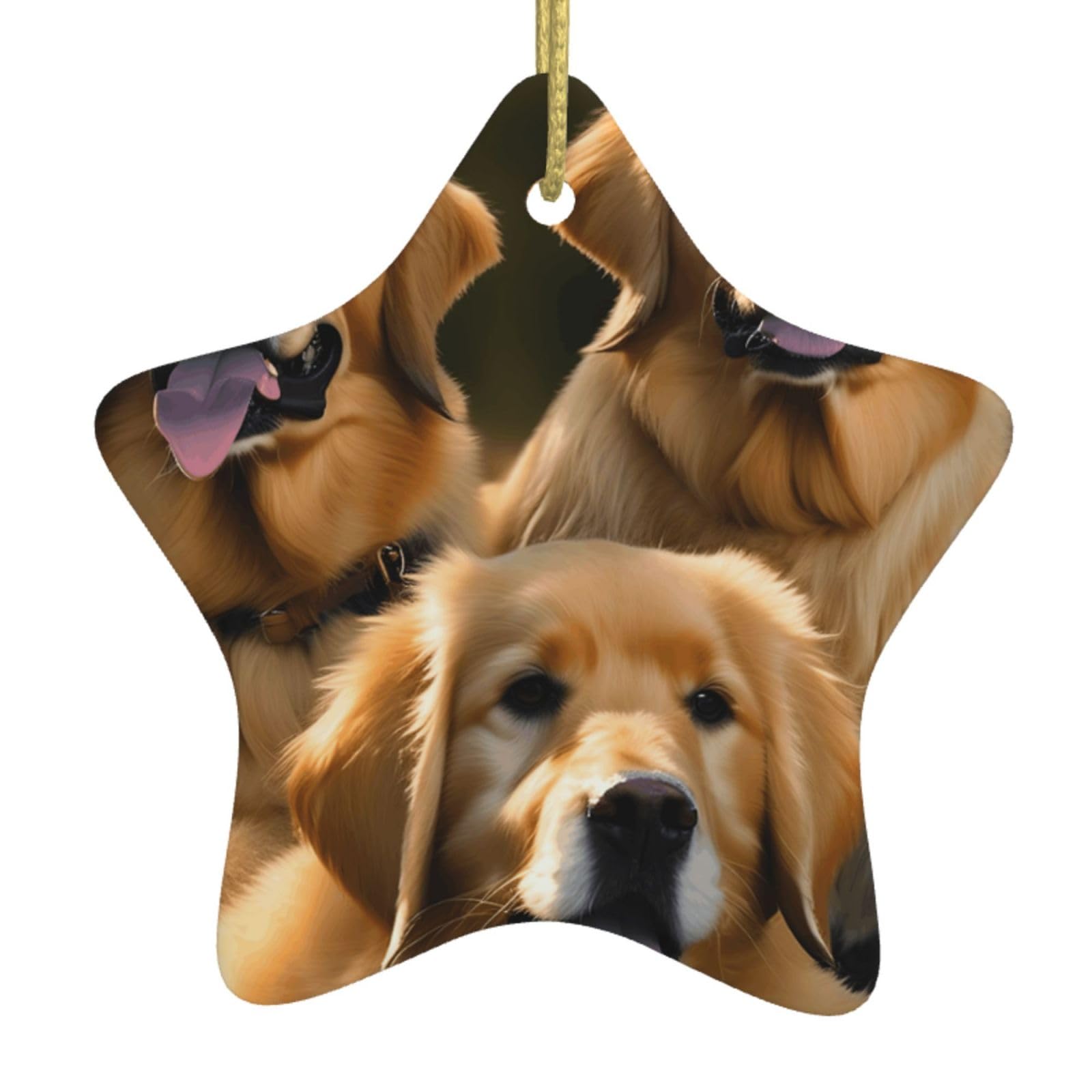 Nbtghga White Golden Retrievers Print Christmas Ornaments, Ceramic Hanging Ornament, Round Shape Decorations