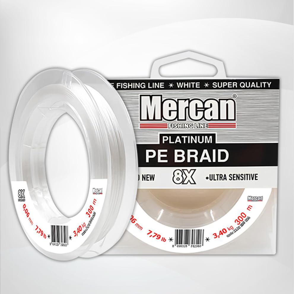 Braided Fishing Line PE Braided Platinum X8 Thread 300m - White Fishing Line - Suitable for Freshwater and Saltwater - Professional Fishing (0,28 mm 35,56 lb 16,60 kg 300 m)