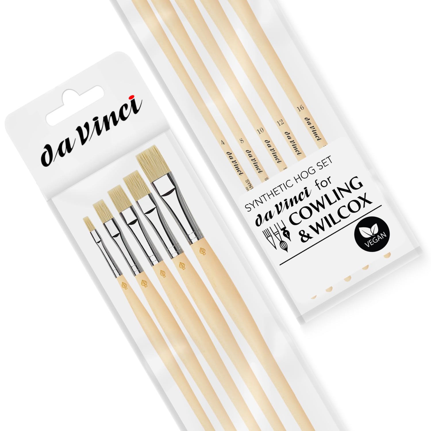 Cowling & Wilcox Exclusive Da Vinci Synthetic Hog Brush Set (5pc) | Synthetic Bristles | Vegan-Friendly | Ideal for acrylics or oil colours