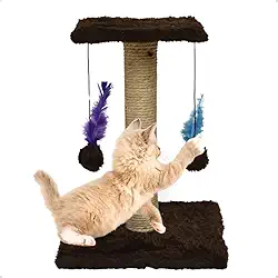 Arranhador Para Gatos Pet Poste Duplo Marrom Sisal Brinquedo Com Bolinha Pena Duas Bases Carpete Anti Stress Anfia Unhas