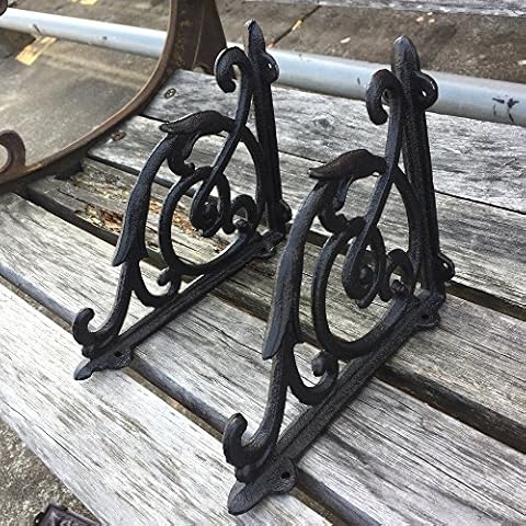 Facaler 4 Pack Heavy Duty Wall Shelf Bracket, Antique Style Cast Iron Brackets, Garden Braces Rustic Shelf Bracket Black, Hardware Included Cover
