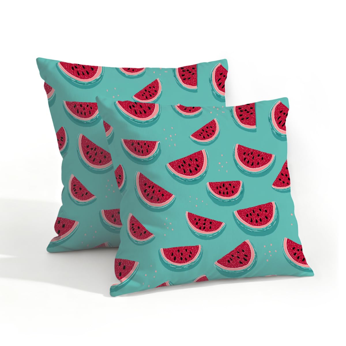 Outdoor Pillow Covers Waterproof Pillowcases 18x18in Set of 2 Summer Watermelon On Turquoise Decorative Throw Cushion Case for Couch Sofa Garden Patio Furniture