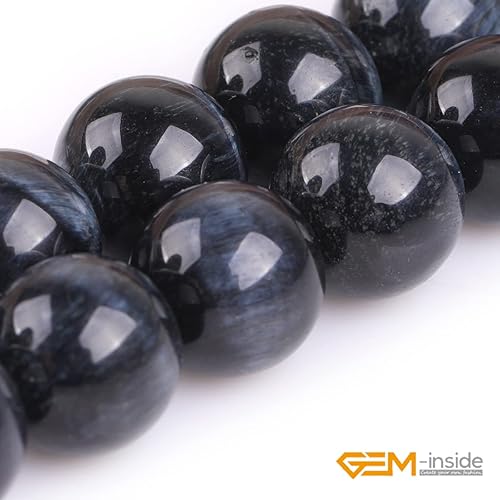 Miniatura 94 de GEM-Inside - Cuentas sueltas de piedra de lava negra natural de 0.315 in para hacer joyas, 15 pulgadas Cordierita de grado A