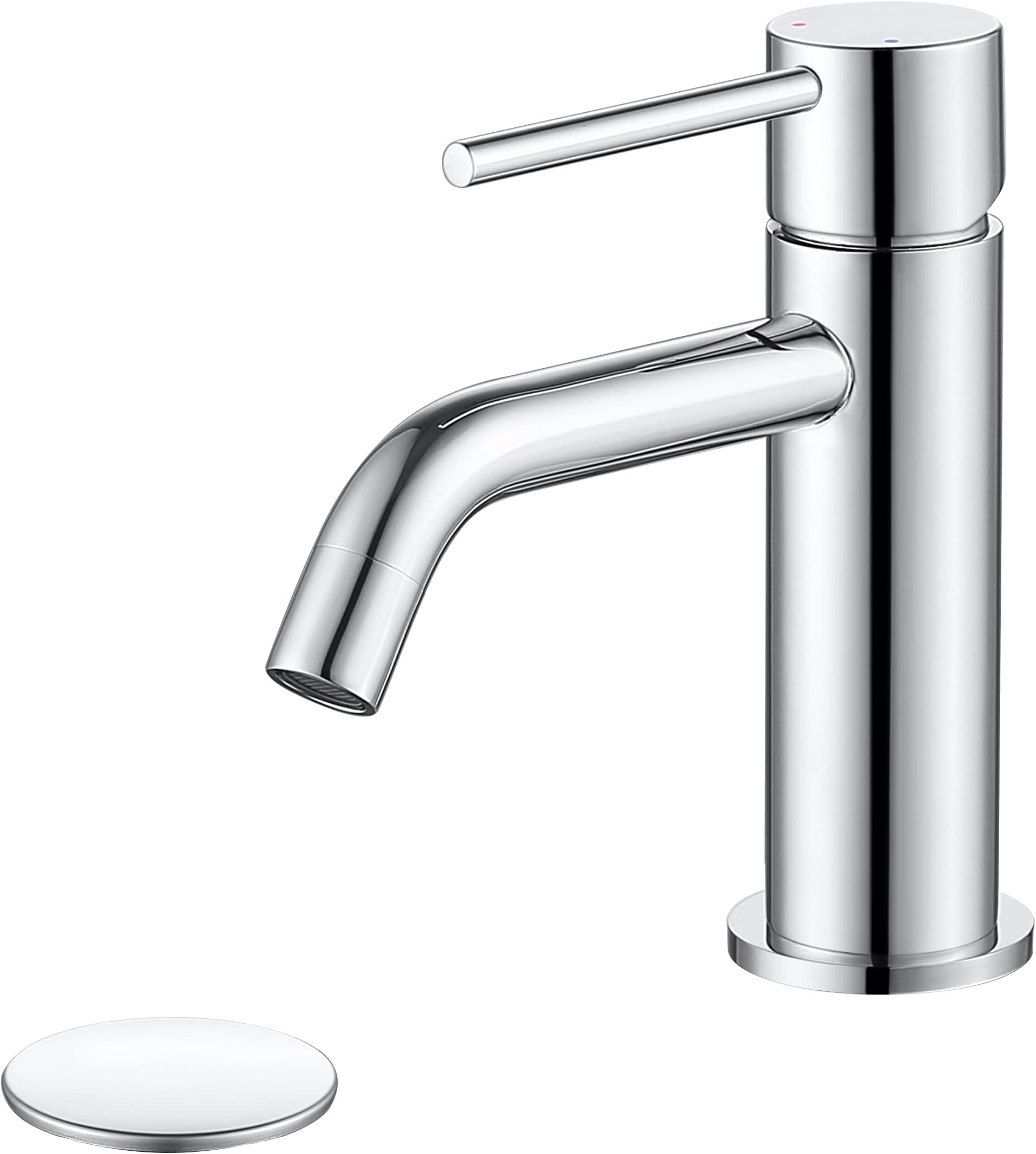 Chrome Bathroom Faucet Single Hole, Single Handle Water Faucet for Bathroom with Pop Up Drain Assembly and Water Faucet Supply Lines