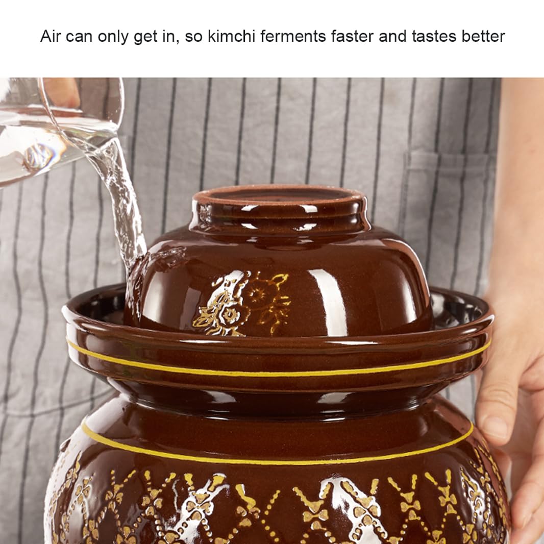 Ceramiczny słoik na marynaty z pokrywkami, duży tradycyjny chiński porcelanowy słoik do marynowania, ceramiczny garnek fermentacyjny z uszczelką wodną pokrywką śluzy powietrznej, garnek z kapustą