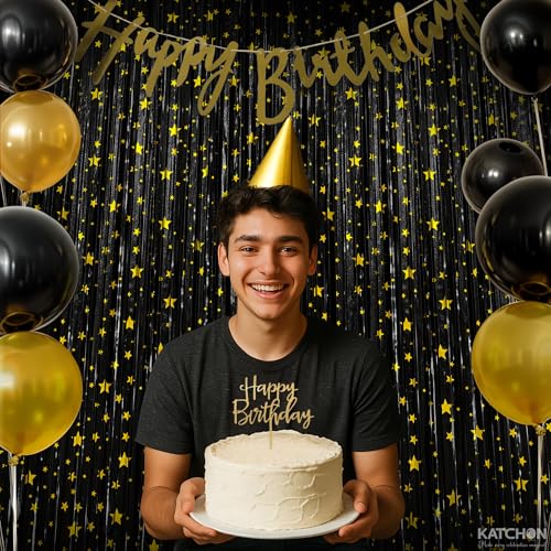 Image of KatchOn, XtraLarge Black Streamers, Pack of 2 | Star Fringe Backdrop for Black Birthday Decorations | Star Tinsel Backdrop for Prom Send Off Decoration Grauation Backdrop Graduation Decorations 2026