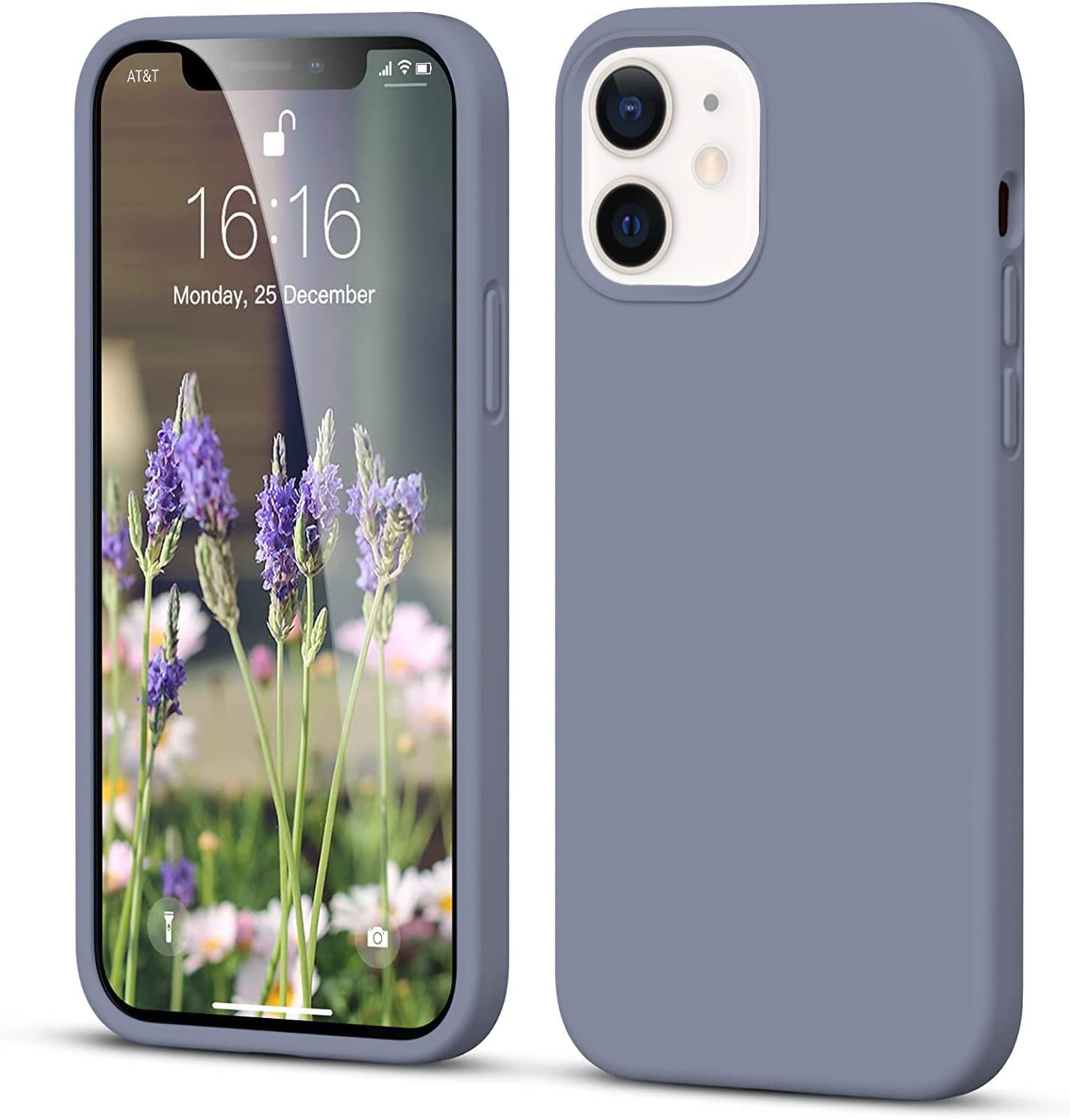 Microfiber Candy Case Compatible for iPhone 12 Smooth Touch Cushion Liquid Soft Silicone Gel Rubber Phone Cases Non-Slip Full Body Protective Shockproof Back Cover (Lavender Grey)