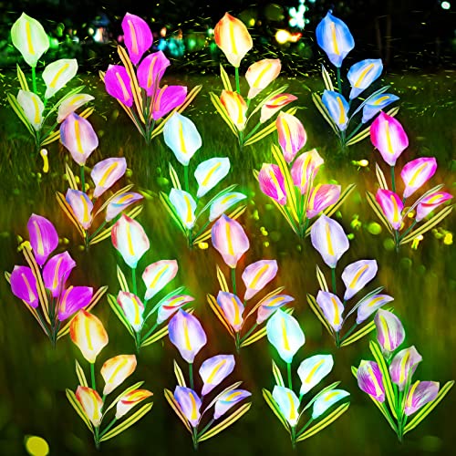 Riakrum 12 Pieces Flower Lights With 48 Calla Lily Flowers Outdoor Waterproof Decorative Solar Flowers 7 Multi Color Led Flowers Stake Lamp For Garden Patio Backyard Landscape Lawn #TOP22