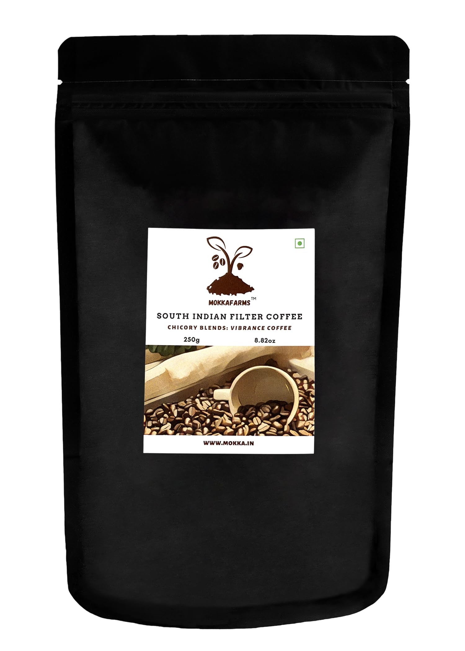 MokkaFarms Traditional South Indian Filter Coffee 250g - Vibrance Coffee | 80% Coffee, 20% Chicory | Fresh Roast & Ground, Strong, Aromatic | Farm to Fork, Estate Coffee | One-way Valve Zip-lock Bag | (B0CKXVDYR8) Amazon Price History, Amazon Price Tracker