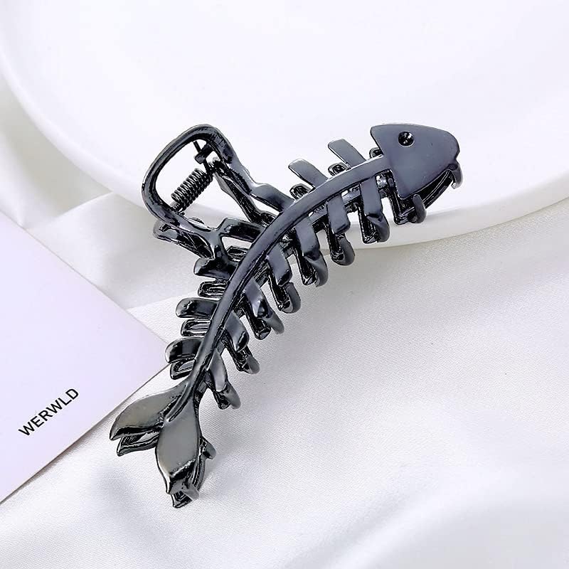 Black Fish Bone Shape Metal Hair Claw Clips
