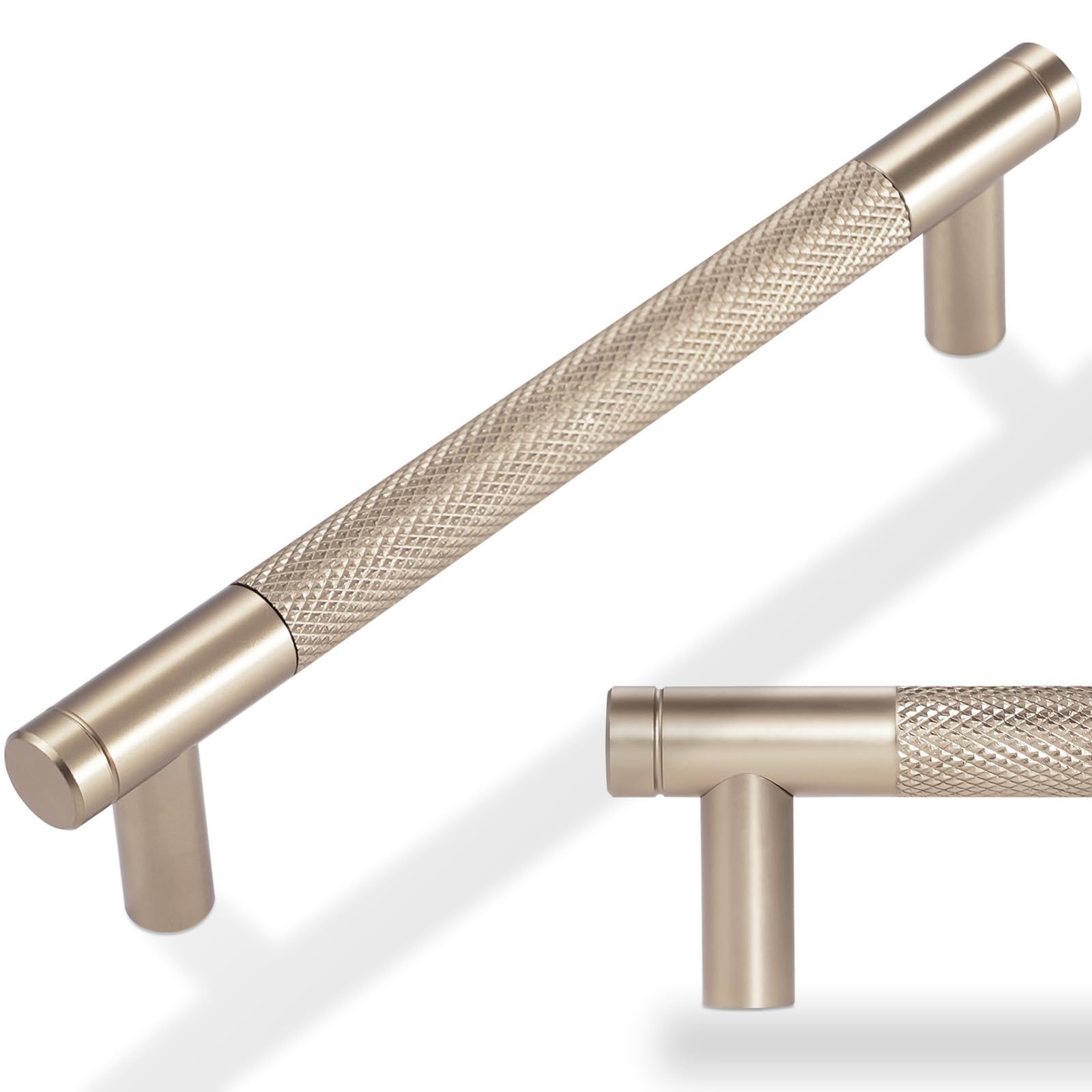 POVEFONK 10 Pack 5 inch(128mm) Dark Champagne Bronze Kitchen Cabinet Handles Knurled Cabinet Pulls Gold Drawer Pulls Kitchen Hardware