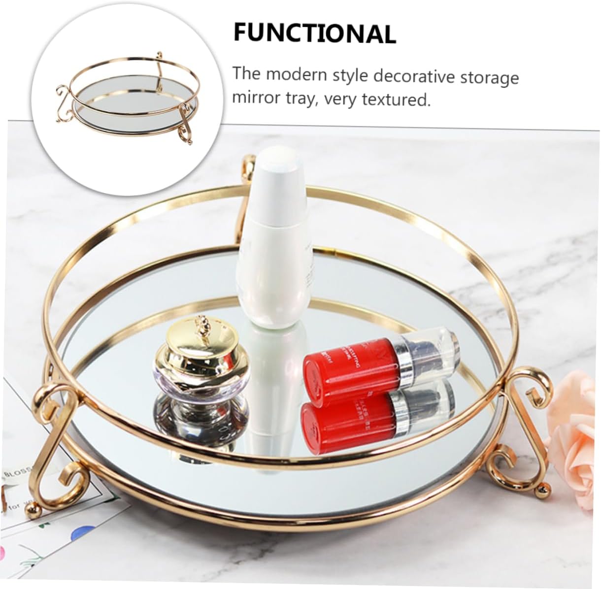 1pc Decorative Mirror Tray for Home Unique Cosmetics Holder and Makeup Organizer Elegant and Design for Vanity and Home Decor Finish