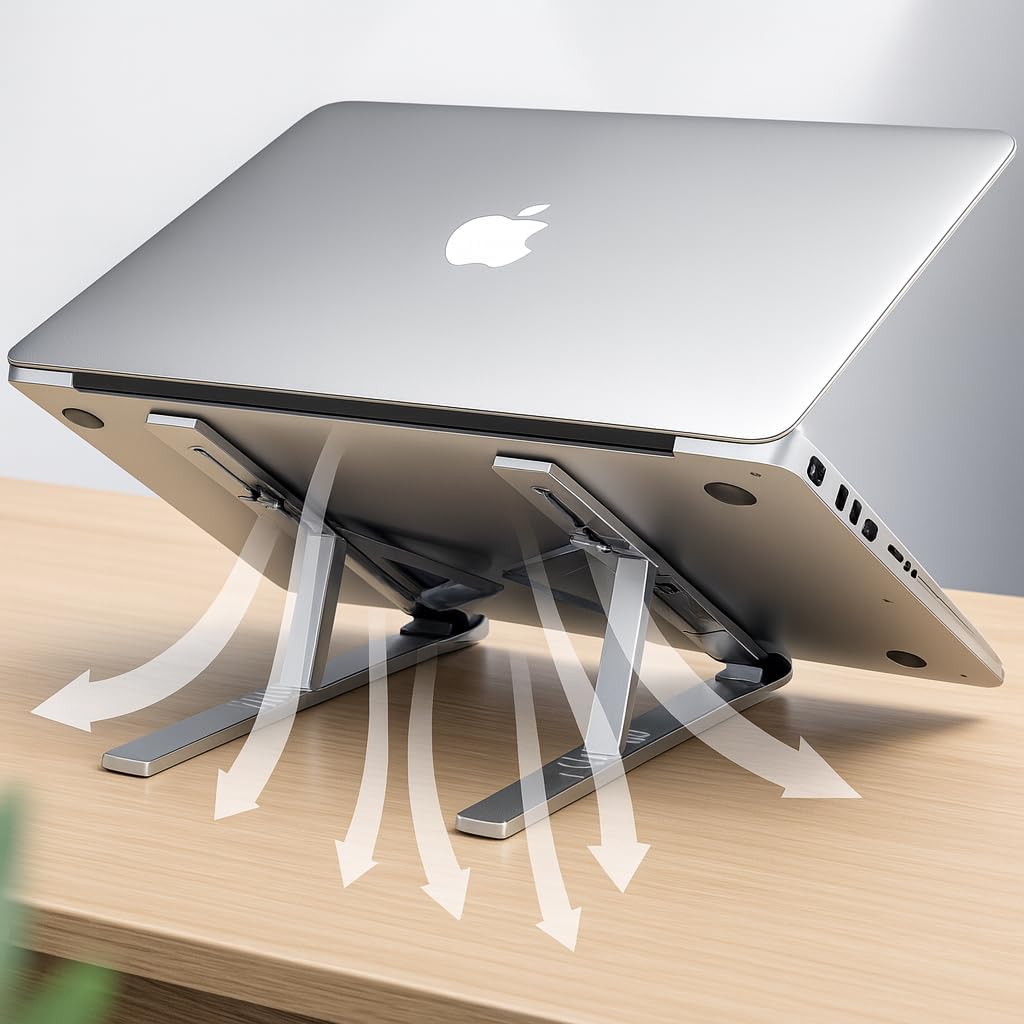 Suporte Portátil para Notebook e Tablet Liga em Alumínio Dobrável Altura Ajustável 7 Níveis Base Estável até 35kg Compatível com MacBook, Dell, Lenovo 10” a 17” Suporte Portátil para Notebook e Tablet Liga em Alumínio Dobrável Altura Ajustável 7 Níveis Base Estável até 35kg Compatível com MacBook, Dell, Lenovo 10” a 17”