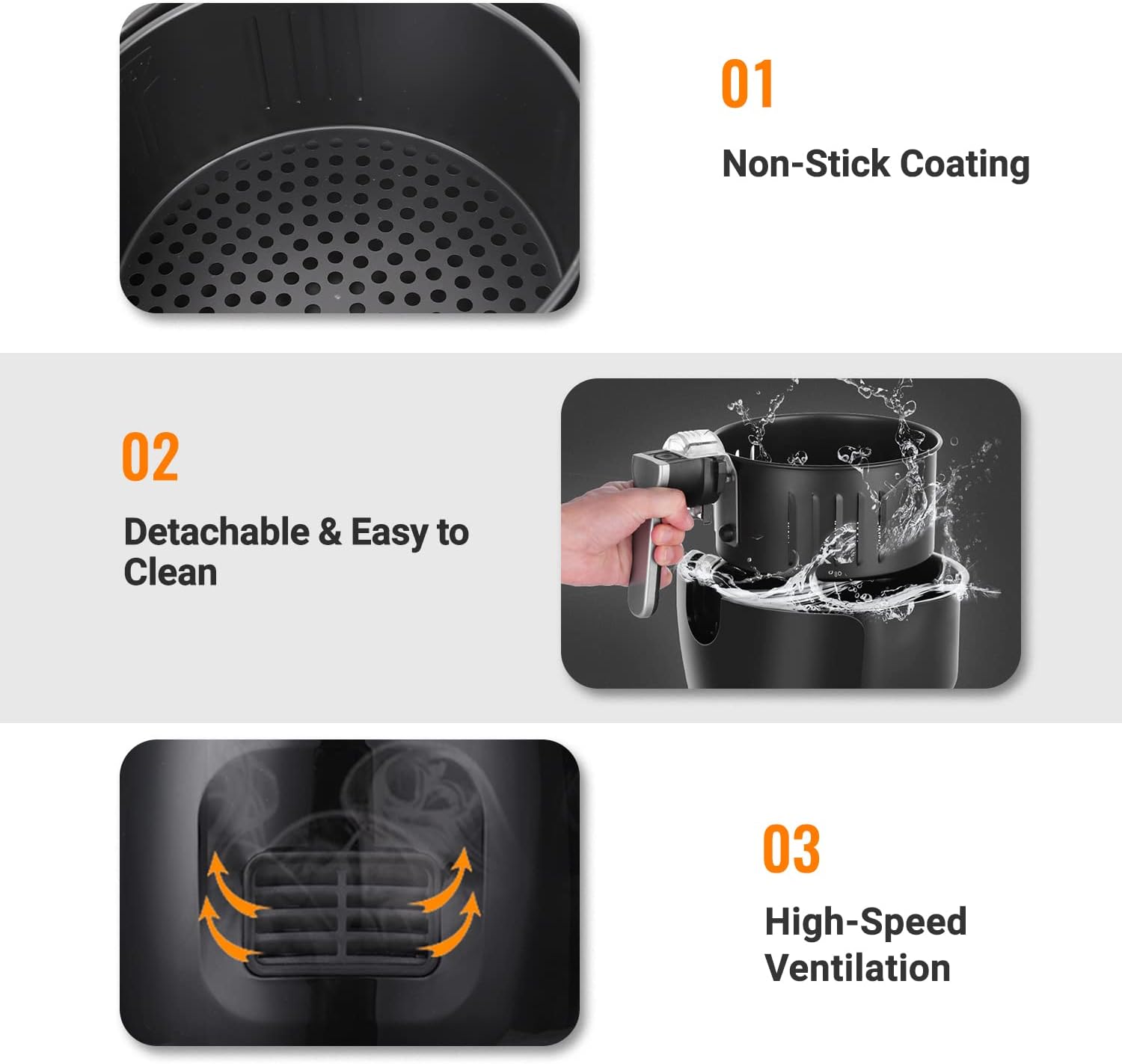 Friggitrice ad Aria Calda con 6 Diversi Programmi di Cottura,Air Fryer Multifunzione 3,5 L,Friggitrice ad Aria Senza Olio, 1500 W Airfryer con LED Touch Screen