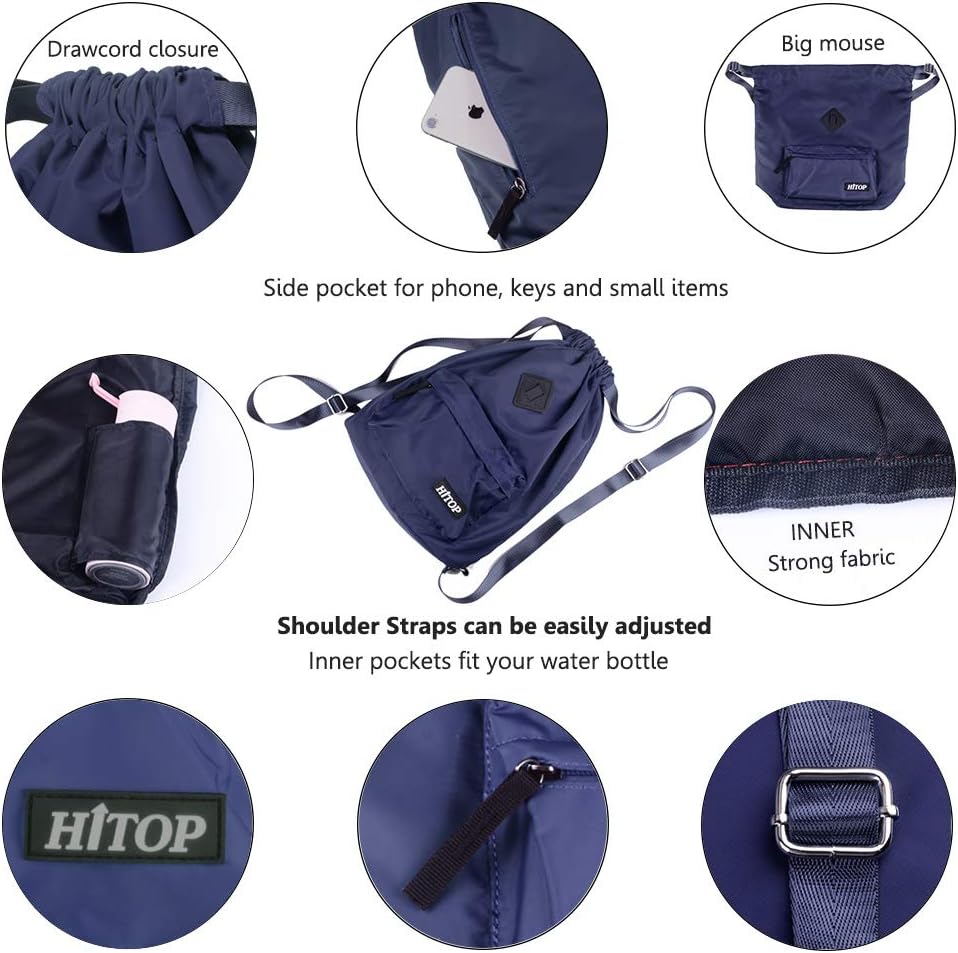 HITOP Drawstring Backpack, Waterproof Snow Resistant Lightweight Sport Gym Bag For Men and Women (Blue)