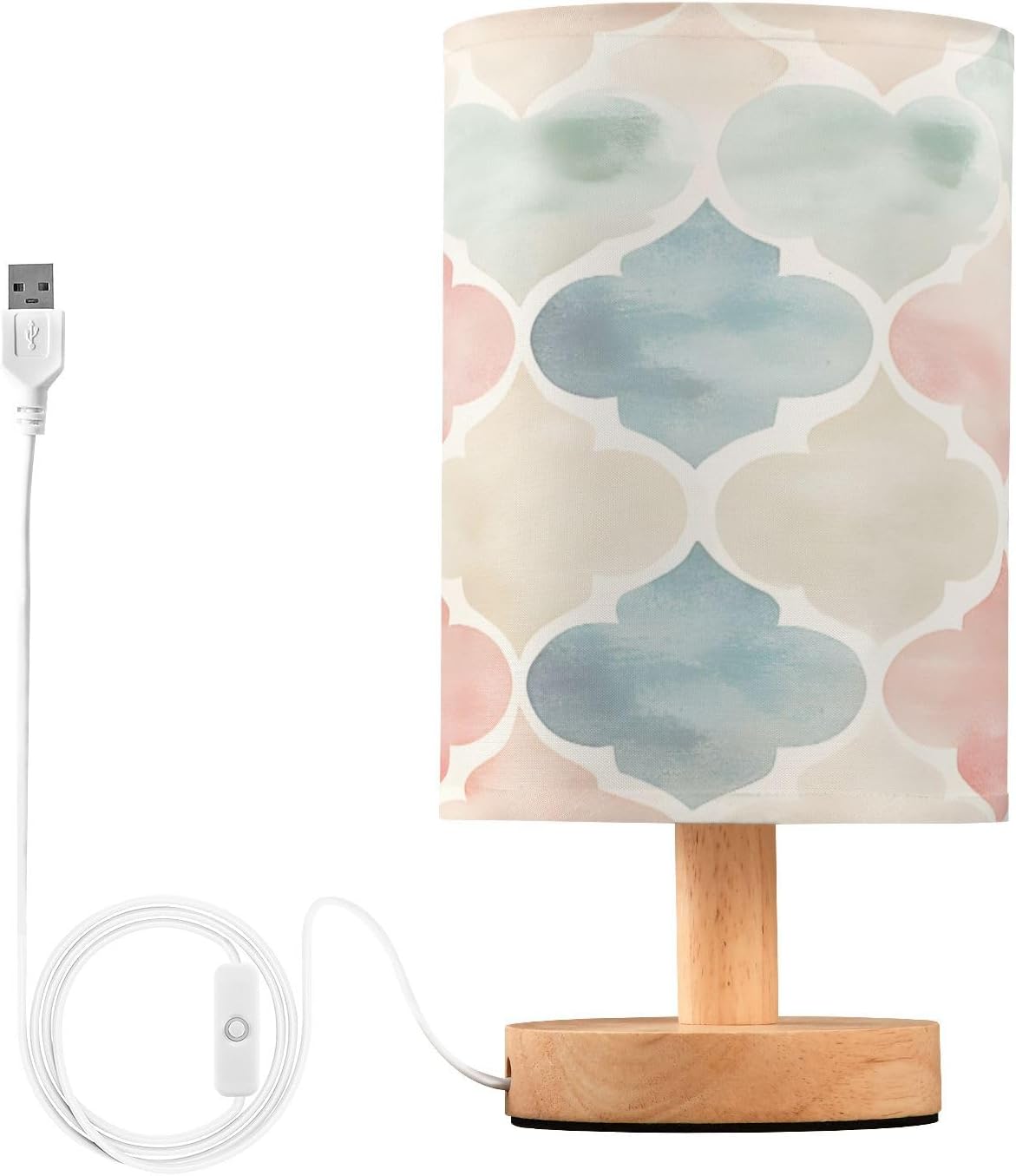 YETTASBIN Moroccan Tile Bedside Table Lamp, Small LED Desk Light USB Nightstand Lamp with Non Slip Wood Base & Eye-Friendily Lampshade for Living Room Bedroom Dorm Home Office Desk Decor