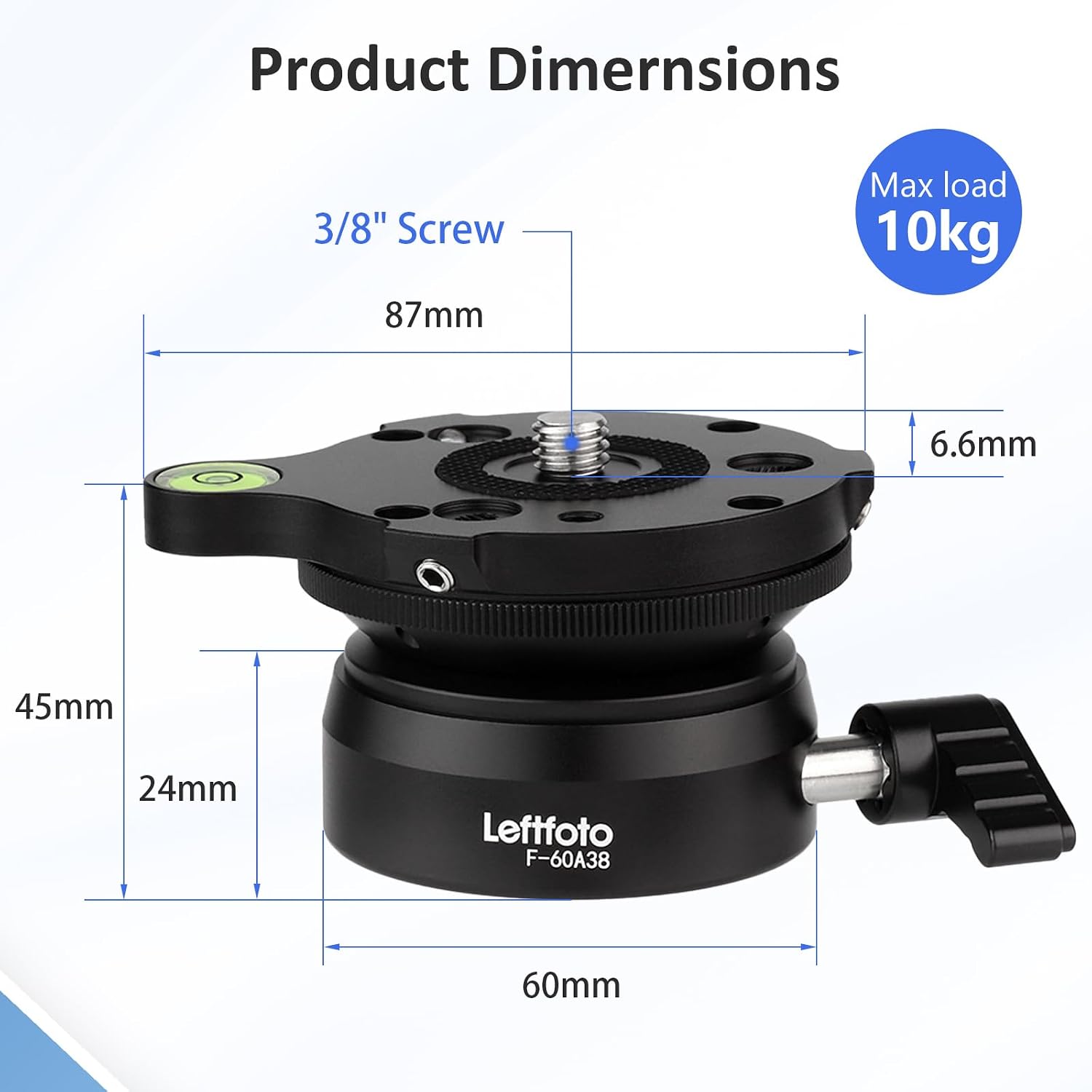 Leftfoto Precision Tripod Leveling Base Plate Half Ball Leveler with 360° Rotation and +/- 15° Tilt Compatible with DSLR Camcorders and Monopods Supports up to 10kg/22lbs