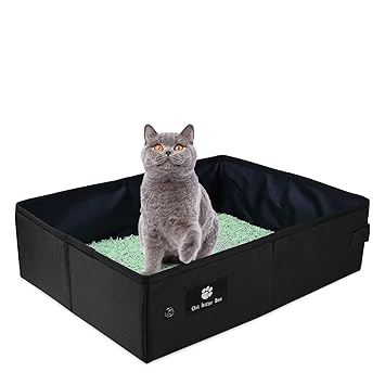 FULLOVE Cat Litter Box Lightweight Collapsible Travel Litter Box for Cats Portable Litter Box Waterproof and Leak-Proof Disposable Litter Box Cat Accessories Unique Gifts for The Pet Lovers (Black)