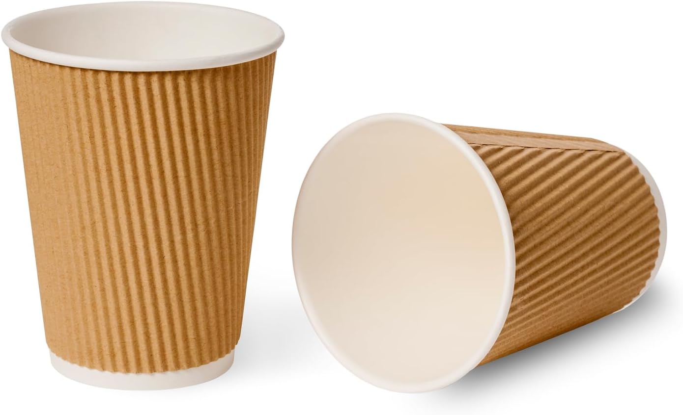 We Can Source It Ltd - 50 x 16oz Ripple Brown Kraft Paper Cups - Strong ...