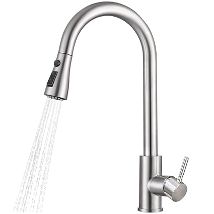 TNOMS Brushed Nickel Kitchen Faucet with Pull Down Sprayer,Single Handle High Arc Faucet for Kitchen Sink,Commercial Modern Kitchen Sink Faucets,Stainless Steel