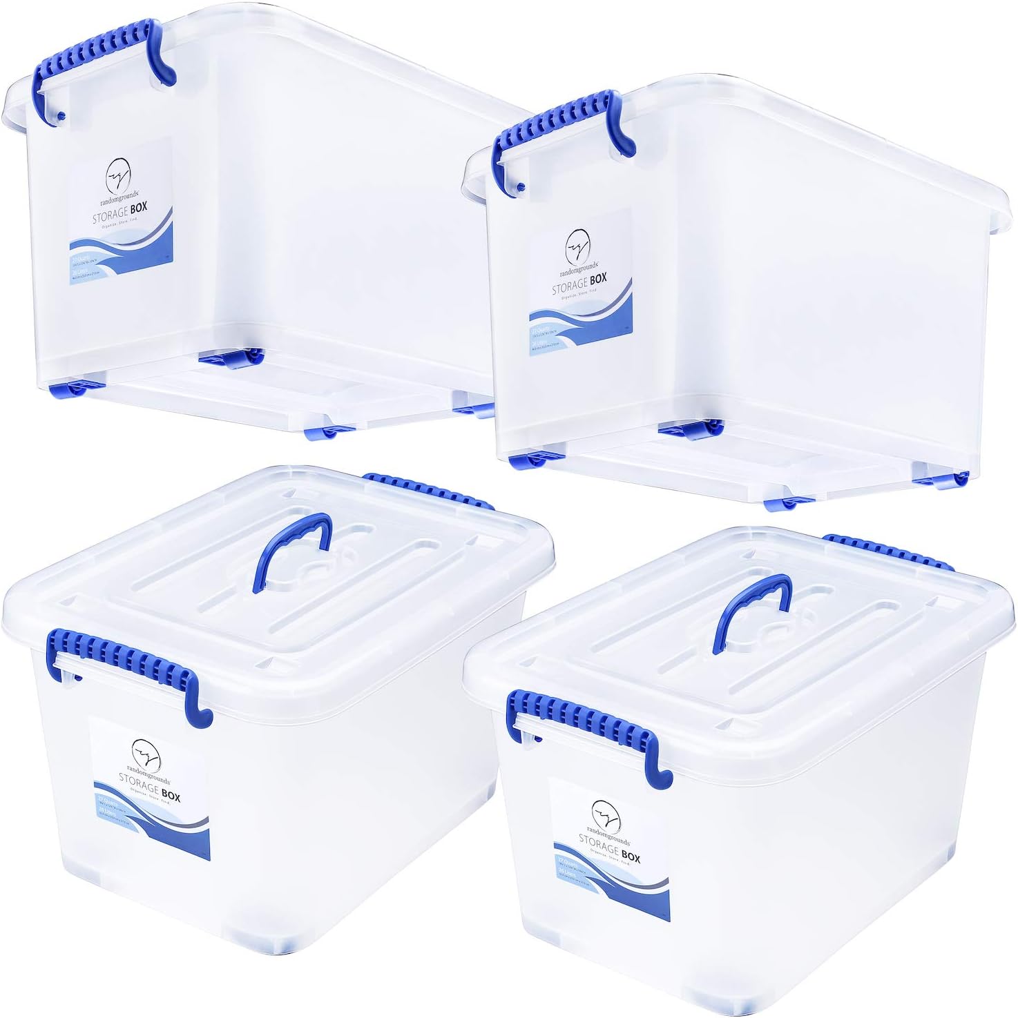 Plastic Storage Bins with Lids and Wheels - For Toys Shoes Clothes Bedding Crafts Tools Closet Pantry Kitchen Office Organization - Stackable Tote Box Containers - Semi Clear White, 27 Quart Set of 4