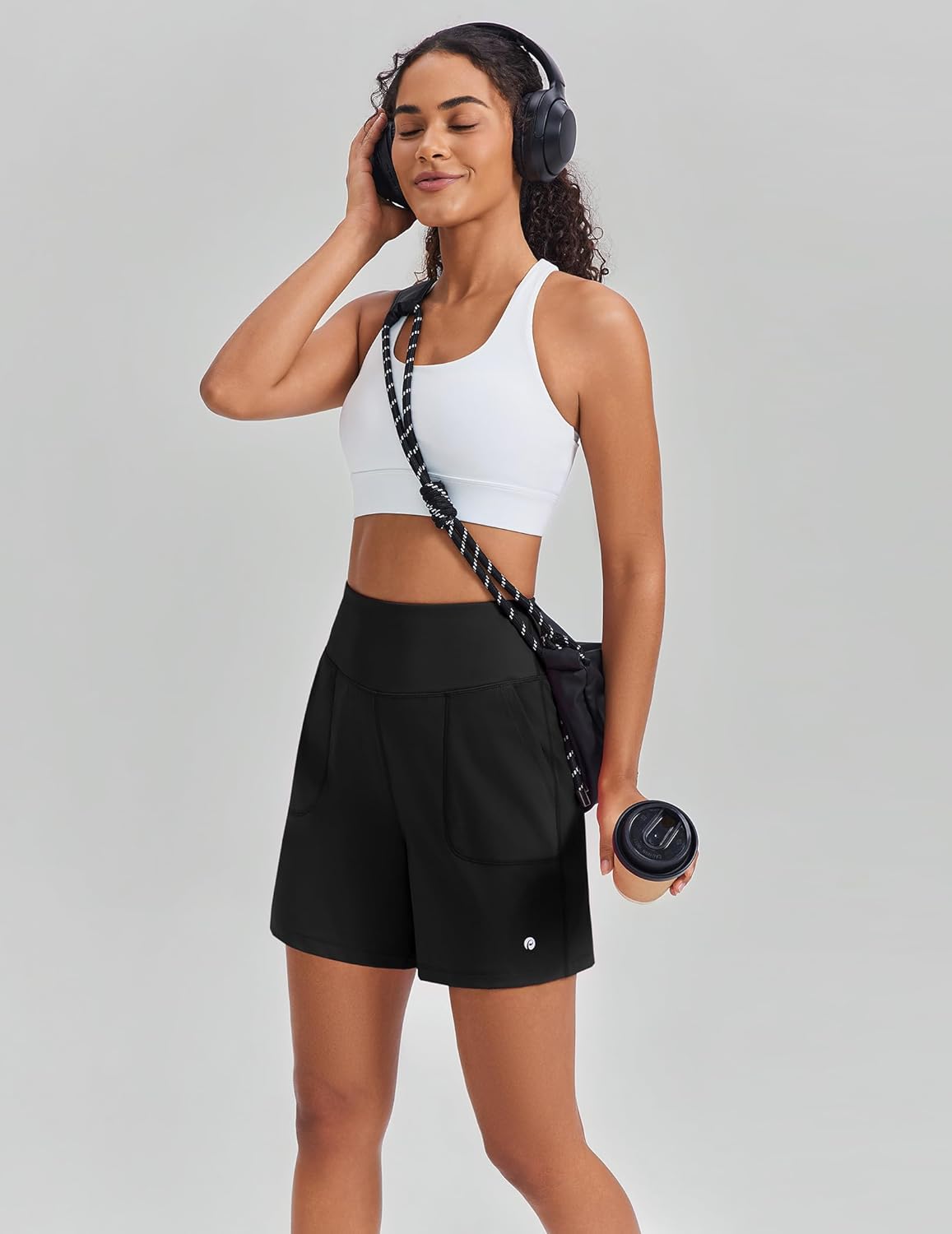 PINSPARK Women's Athletic Shorts 6" High Waisted Yoga Shorts with Pockets Soft Tummy Control Workout Running Shorts for Gym - Image 5