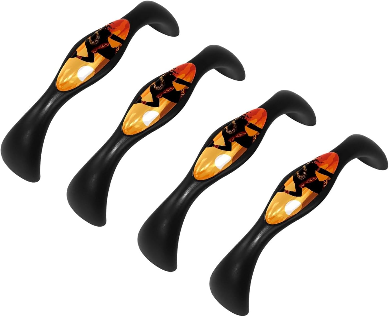 Arch Bow Cabinet Pulls, Set of 4, Art African Woman Pattern Sunset, Drawer Pulls Kitchen Cabinet Handles Kitchen Hardware for Cabinets, Black