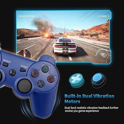 Miniatura 2 de Rzzhgzq 2 Pack PS3 Wireless Controller Playstation 3 Controller Wireless Bluetooth Gamepad with USB Charger Cable for PS3 Console (BLUE+SILVER)