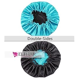 ELIHAIR Stain Bonnet Silky Sleep Cap Adjustable Satin Cap for Night Sleeping Hair Bonnet Reversible Double Layer Peacock Blue/Black