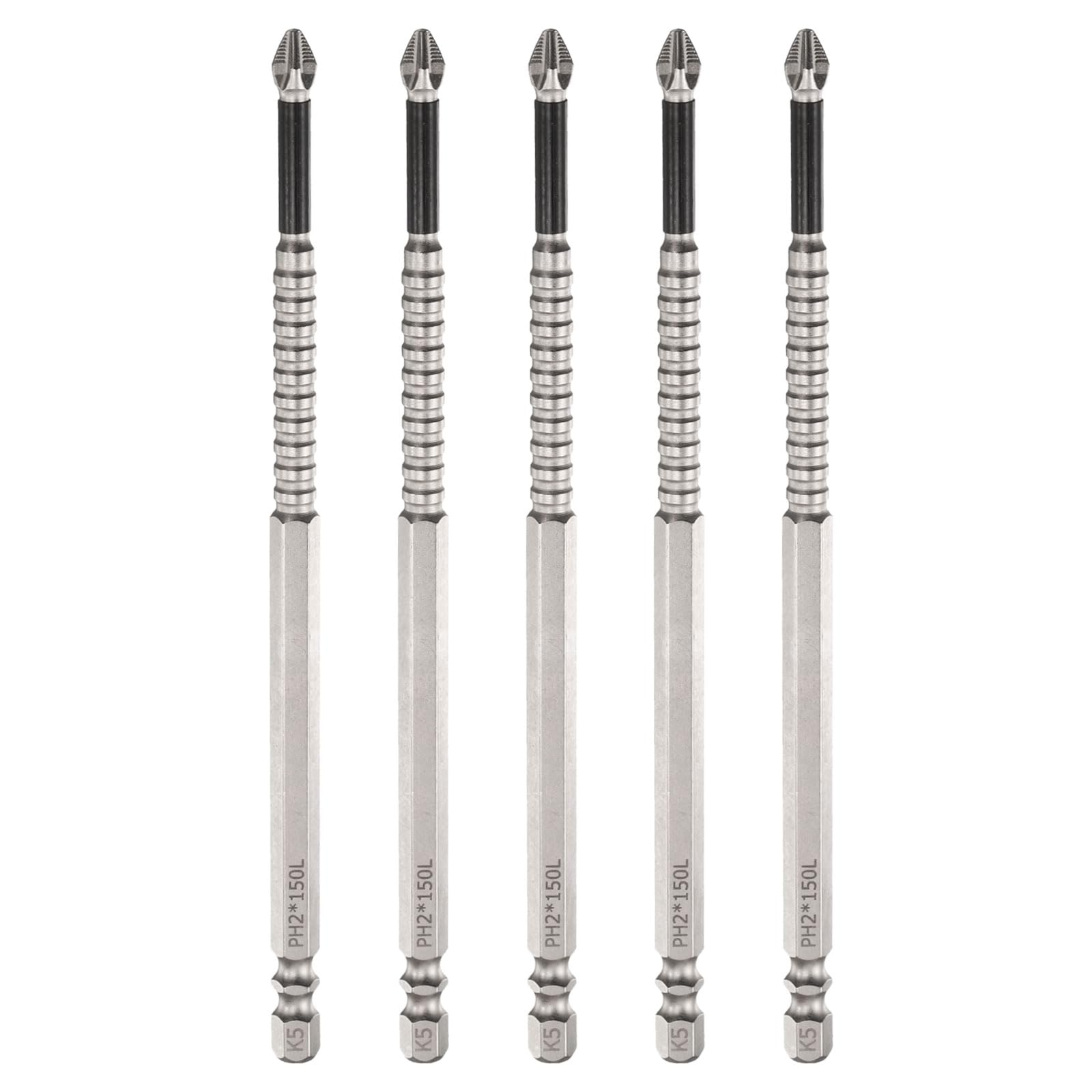 sourcing map 5pcs Impact Phillips Screwdriver Bit PH2 (#2) Anti Slip Tip 1/4" Hex Shank 6" (150mm) Long Magnetic Cross Screw Driver Industrial Power Drill Bits for Remove Fastening Screws — image 1