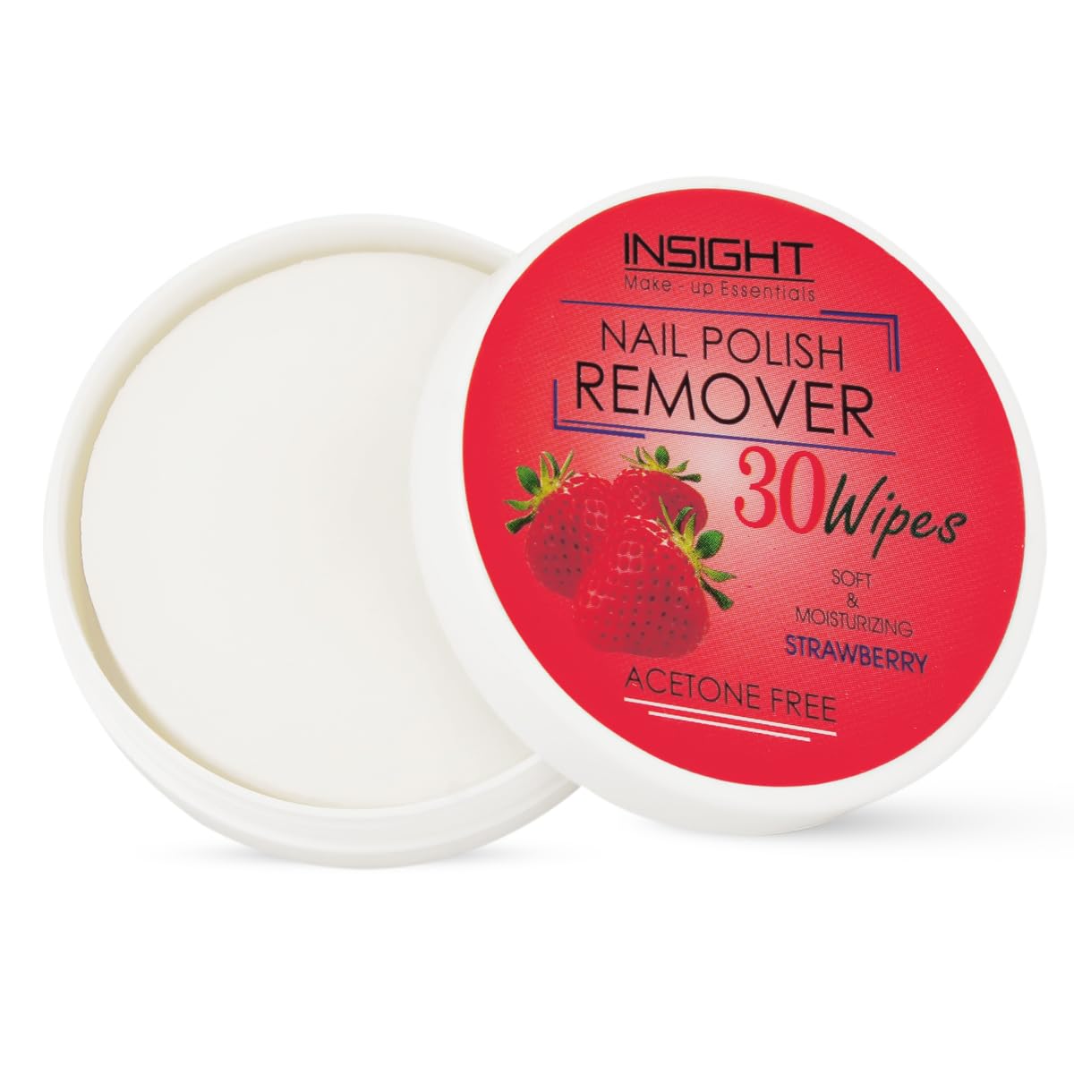 INSIGHT Nail Polish Remover Wipes Strawberry (30 Wipes) – Vitamin E Enriched, Hydrates Nails & Moisturizes Cuticles, Trave...