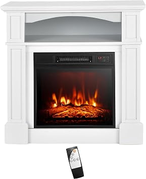 S AFSTAR 32" Electric Fireplace with Mantel - 1400W Freestanding Heater with Remote Control, 3 Flame Brightness, 6H Timer, Thermostat, Overheat Protection, Fireplace Heater for Living Room White