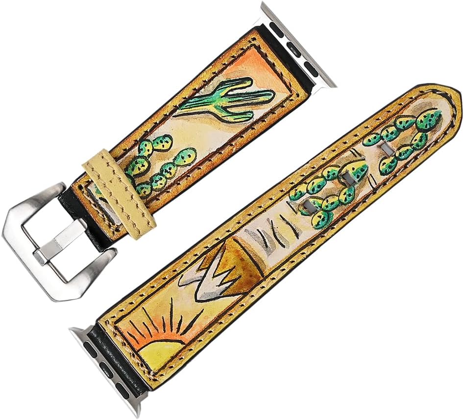American Darling I watch Strap Genuine Leather With Beautiful Cactus Hand Painted Smart