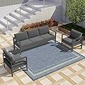 FYRICKYLINOO Aluminum Patio Furniture Set, 3 Piece Grey Cast Aluminum Modern Outdoor Conversation Couch Set All-Weather Metal Patio Sectional Sofa Club Chair Furniture, Gray (Table Not Included)
