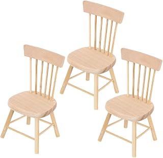 Toyvian 3 Sillas Miniatura de Madera 1/12 para Casa de Muñecas Juego Decorativo de Muebles Auxiliares para Dormitorio y Comedor Accesorios para Escena y Fotografía