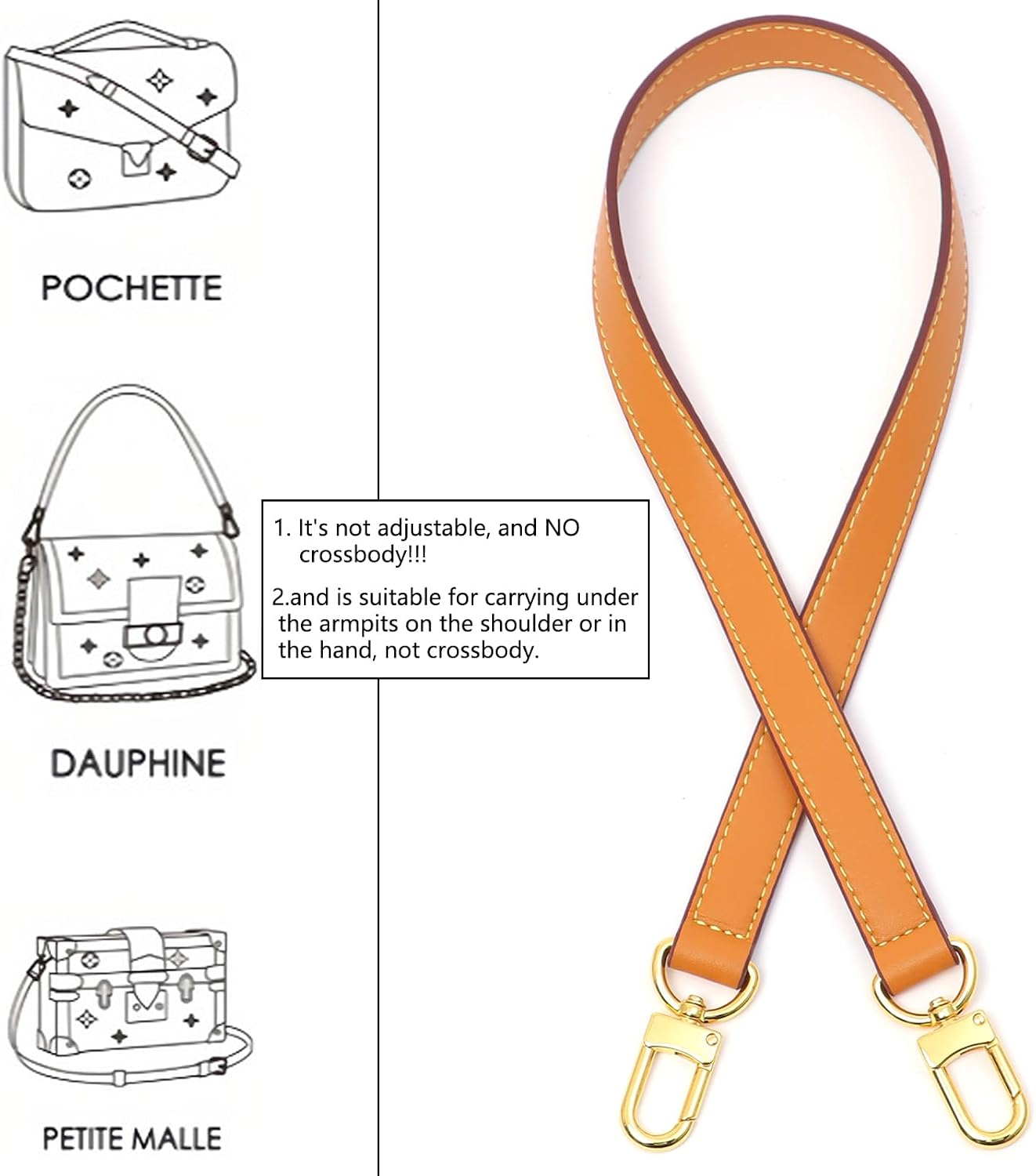 Vachetta Leather Replacement Bags Wide Strap Shoulder Short Straps for Speedy Graceful Pochette Diane or Handbag (Beeswax)