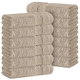 White Classic Luxury Cotton Washcloths 13x13 Inch - 650 GSM Turkish Cotton | Hotel, Spa, Bathroom Face Towel | 12 Pack, Taupe