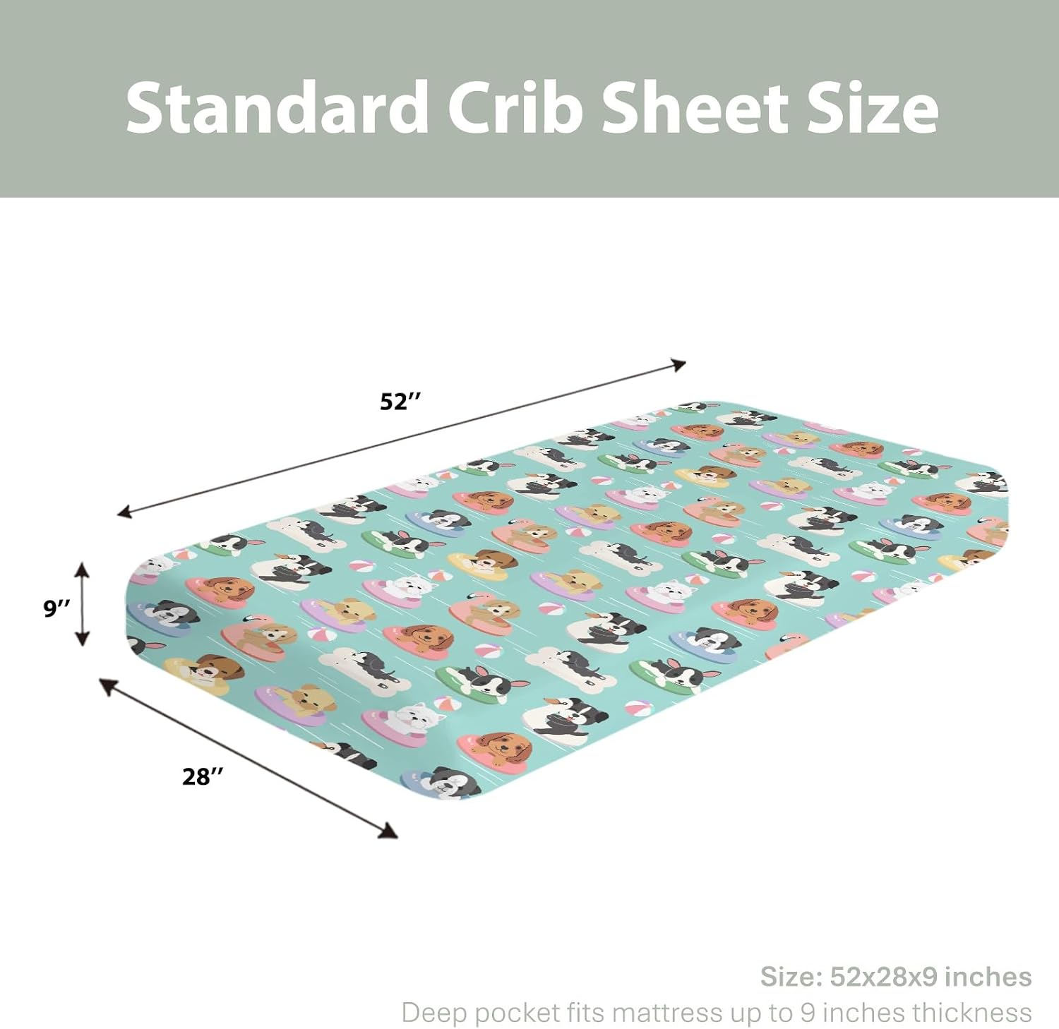 Cute Dogs on Floats Baby Crib Sheets for Boy Girl 52x28Inch Puppy Pool Party Summer Soft Snug Fitted Crib Mattress Covers Dogs Lovers Gift Nursery Baby Sheet for Standard Crib & Toddler Mattress Pad