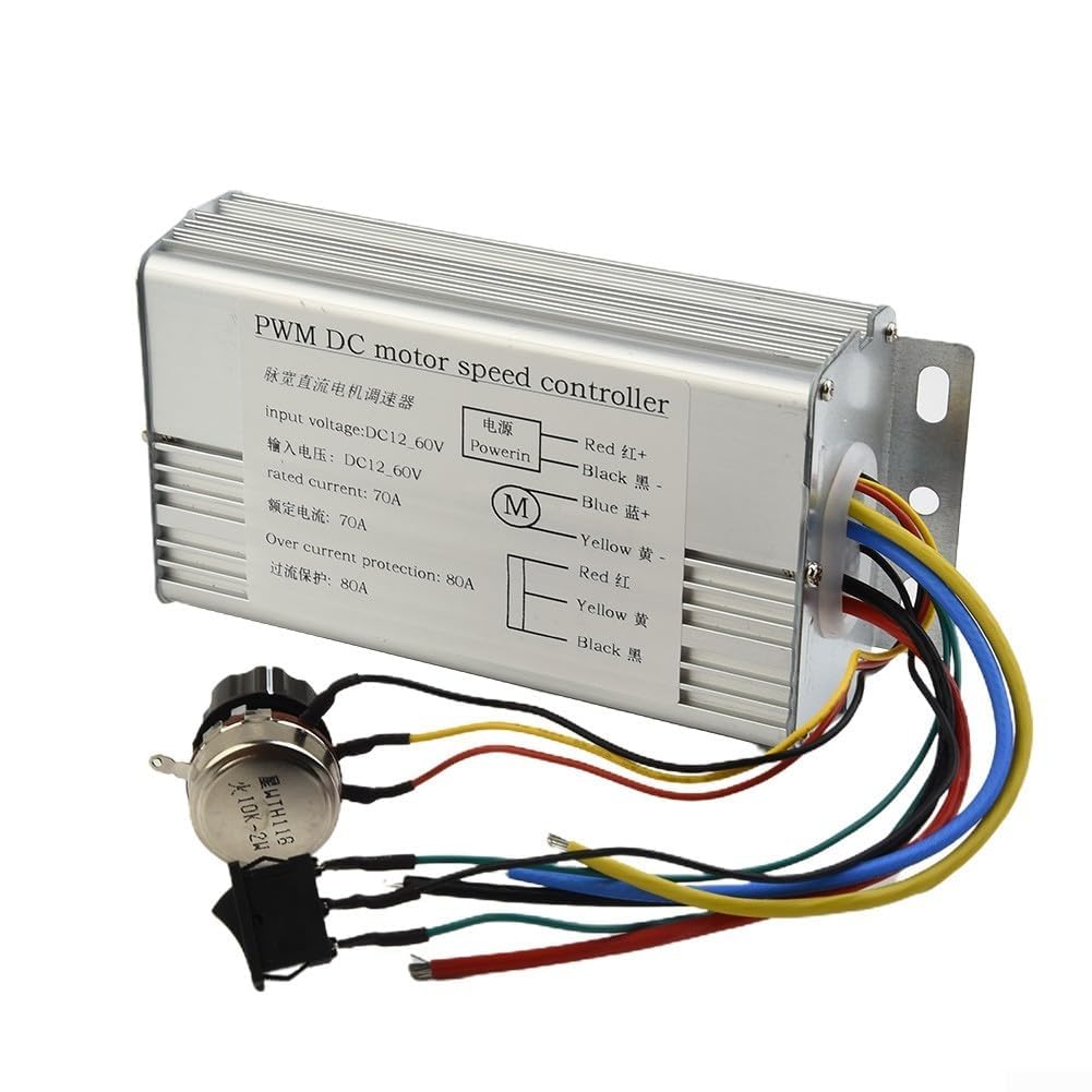 Controlador de velocidad del motor CC 12V 24V 36V 48V 70WPWM DC - Regulador de velocidad ajustable continuo, controlador de velocidad del motor con interruptor de arranque y parada