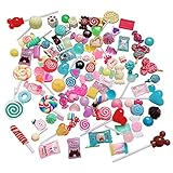 Anrher 100pcs Miniature Sweet Candy Decoration Mixed Loillpop Flatback Resin Sets for Childrens Pretend Kitchen Play Cooking Game DIY Party Doll House Accessory