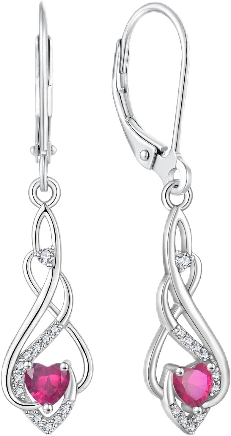 Infinity Leverback Dangle Earrings for Women 925 Sterling Silver Cubic Zirconia Heart Drop Earrings Birthday Christmas Jewelry Gift for Her